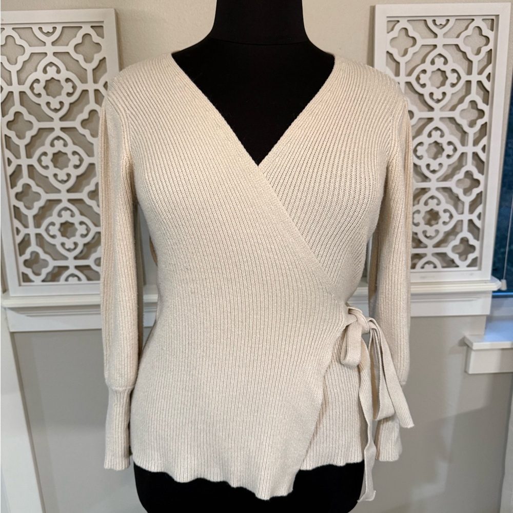 Chic Cream V-Neck Wrap Sweater